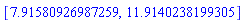 [7.91580926987259, 11.9140238199305]