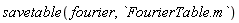 savetable(fourier, `FourierTable.m`)