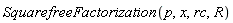 SquarefreeFactorization(p, x, rc, R)