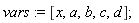 vars := [x, a, b, c, d]