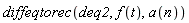 diffeqtorec(deq2, f(t), a(n))