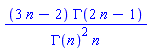 (3*n-2)*GAMMA(2*n-1)/(GAMMA(n)^2*n)
