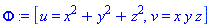 _DG([["transformation", [[M, 0], [N, 0]], [], [Matrix(%id = 18446790986279244254)]], [[x^2+y^2+z^2, u], [x*y*z, v]]])