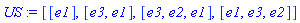 US := [[e1], [e3, e1], [e3, e2, e1], [e1, e3, e2]]