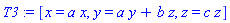 _DG([["transformation", [[G3, 0], [G3, 0]], [], [Matrix(%id = 4583264002)]], [[a*x, x], [a*y+b*z, y], [c*z, z]]])