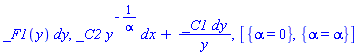 _DG([["form", N, 1], [[[2], _F1(y)]]]), _DG([["form", N, 1], [[[1], _C2*y^(-1/alpha)], [[2], _C1/y]]]), [{alpha = 0}, {alpha = alpha}]