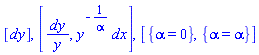 [_DG([["form", N, 1], [[[2], 1]]])], [_DG([["form", N, 1], [[[2], 1/y]]]), _DG([["form", N, 1], [[[1], y^(-1/alpha)]]])], [{alpha = 0}, {alpha = alpha}]