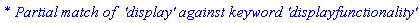 `* Partial match of  'display' against keyword 'displayfunctionality'`