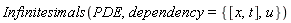 Infinitesimals(PDE, dependency = {u, [x, t]})