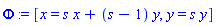 _DG([["transformation", [[M, 0], [M, 0]], [], [Matrix(%id = 18446790986273421902)]], [[s*x+(s-1)*y, x], [s*y, y]]])