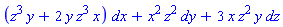 (z^3*y+2*y*z^3*x)*dx+x^2*z^2*dy+3*x*z^2*y*dz