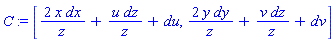 C := [2*x*dx/z+u*dz/z+du, 2*y*dy/z+v*dz/z+dv]