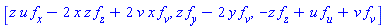 [z*u*f[x]-2*x*z*f[z]+2*v*x*f[v], z*f[y]-2*y*f[v], -z*f[z]+u*f[u]+v*f[v]]