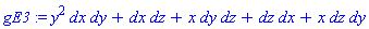 gE3 := y^2*dx*dy+dx*dz+x*dy*dz+dz*dx+x*dz*dy