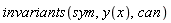 invariants(sym, y(x), can)