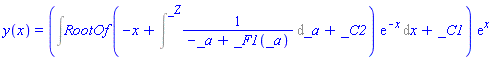 y(x) = (Int(RootOf(-x+Int(1/(-_a+_F1(_a)), _a = `` .. _Z)+_C2)*exp(-x), x)+_C1)*exp(x)