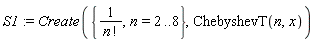 S1 := Create({1/factorial(n), n = 2 .. 8}, ChebyshevT(n, x))