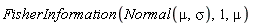 FisherInformation(Normal(mu, sigma), 1, mu)