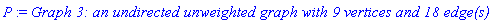 P := `Graph 3: an undirected unweighted graph with 9 vertices and 18 edge(s)`