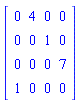 Matrix([[0, 4, 0, 0], [0, 0, 1, 0], [0, 0, 0, 7], [1, 0, 0, 0]])