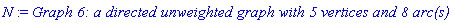 N := `Graph 6: a directed unweighted graph with 5 vertices and 8 arc(s)`