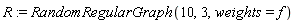 R := RandomRegularGraph(10, 3, weights = f)