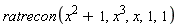 ratrecon(x^2+1, x^3, x, 1, 1)