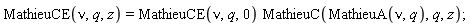MathieuCE(nu, q, z) = MathieuCE(nu, q, 0)*MathieuC(MathieuA(nu, q), q, z)