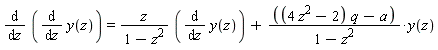diff(diff(y(z), z), z) = z*(diff(y(z), z))/(1-z^2)+((4*z^2-2)*q-a)*y(z)/(1-z^2)
