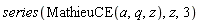 series(MathieuCE(a, q, z), z, 3)
