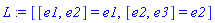 L := [[e1, e2] = e1, [e2, e3] = e2]