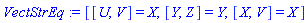 VectStrEq := [[U, V] = X, [Y, Z] = Y, [X, V] = X]