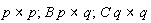 `&x`(p, p); `&x`(B*p, q); `&x`(C*q, q)