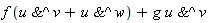 f*(`&^`(u, v)+`&^`(u, w))+g*`&^`(u, v)