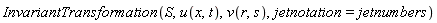 InvariantTransformation(S, u(x, t), v(r, s), jetnotation = jetnumbers)