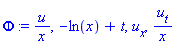 u/x, -ln(x)+t, u[x], u[t]/x