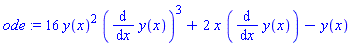ode := 16*y(x)^2*(diff(y(x), x))^3+2*x*(diff(y(x), x))-y(x)