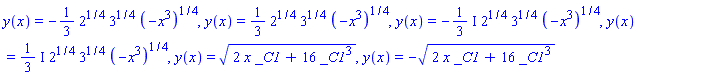 y(x) = -(1/3)*2^(1/4)*3^(1/4)*(-x^3)^(1/4), y(x) = (1/3)*2^(1/4)*3^(1/4)*(-x^3)^(1/4), y(x) = -((1/3)*I)*2^(1/4)*3^(1/4)*(-x^3)^(1/4), y(x) = ((1/3)*I)*2^(1/4)*3^(1/4)*(-x^3)^(1/4), y(x) = (2*x*_C1+16*_C1^3)^(1/2), y(x) = -(2*x*_C1+16*_C1^3)^(1/2)