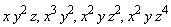 x*y^2*z, x^3*y^2, x^2*y*z^2, x^2*y*z^4
