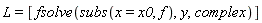 L = [fsolve(subs(x = x0, f), y, complex)]