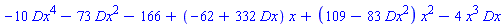 -10*Dx^4-73*Dx^2-166+(-62+332*Dx)*x+(109-83*Dx^2)*x^2-4*x^3*Dx