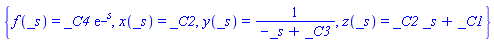 {f(_s) = _C4*exp(_s), x(_s) = _C2, y(_s) = 1/(-_s+_C3), z(_s) = _C2*_s+_C1}