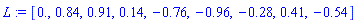 L := [0., .84, .91, .14, -.76, -.96, -.28, .41, -.54]