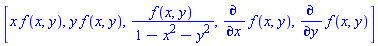 [x*f(x, y), y*f(x, y), f(x, y)/(1-x^2-y^2), diff(f(x, y), x), diff(f(x, y), y)]