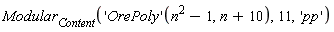 Modular[Content](('OrePoly')(n^2-1, n+10), 11, 'pp')