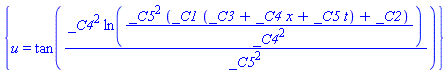{u = tan(_C4^2*ln(_C5^2*(_C1*(_C3+_C4*x+_C5*t)+_C2)/_C4^2)/_C5^2)}