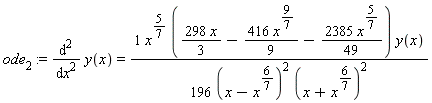 ode[2] := diff(y(x), x, x) = x^(5/7)*(298*x*(1/3)-416*x^(9/7)*(1/9)-2385*x^(5/7)*(1/49))*y(x)/(196*(x-x^(6/7))^2*(x+x^(6/7))^2)