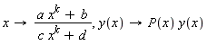 x -> (a x^k + b)/(c x^k+d), y(x) -> P(x) y(x)