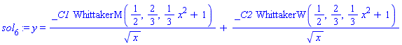 sol[6] := y = _C1*WhittakerM(1/2, 2/3, (1/3)*x^2+1)/x^(1/2)+_C2*WhittakerW(1/2, 2/3, (1/3)*x^2+1)/x^(1/2)