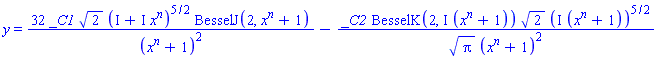 y = 32*_C1*2^(1/2)*(I+I*x^n)^(5/2)*BesselJ(2, x^n+1)/(x^n+1)^2-_C2*BesselK(2, I*(x^n+1))*2^(1/2)*(I*(x^n+1))^(5/2)/(Pi^(1/2)*(x^n+1)^2)